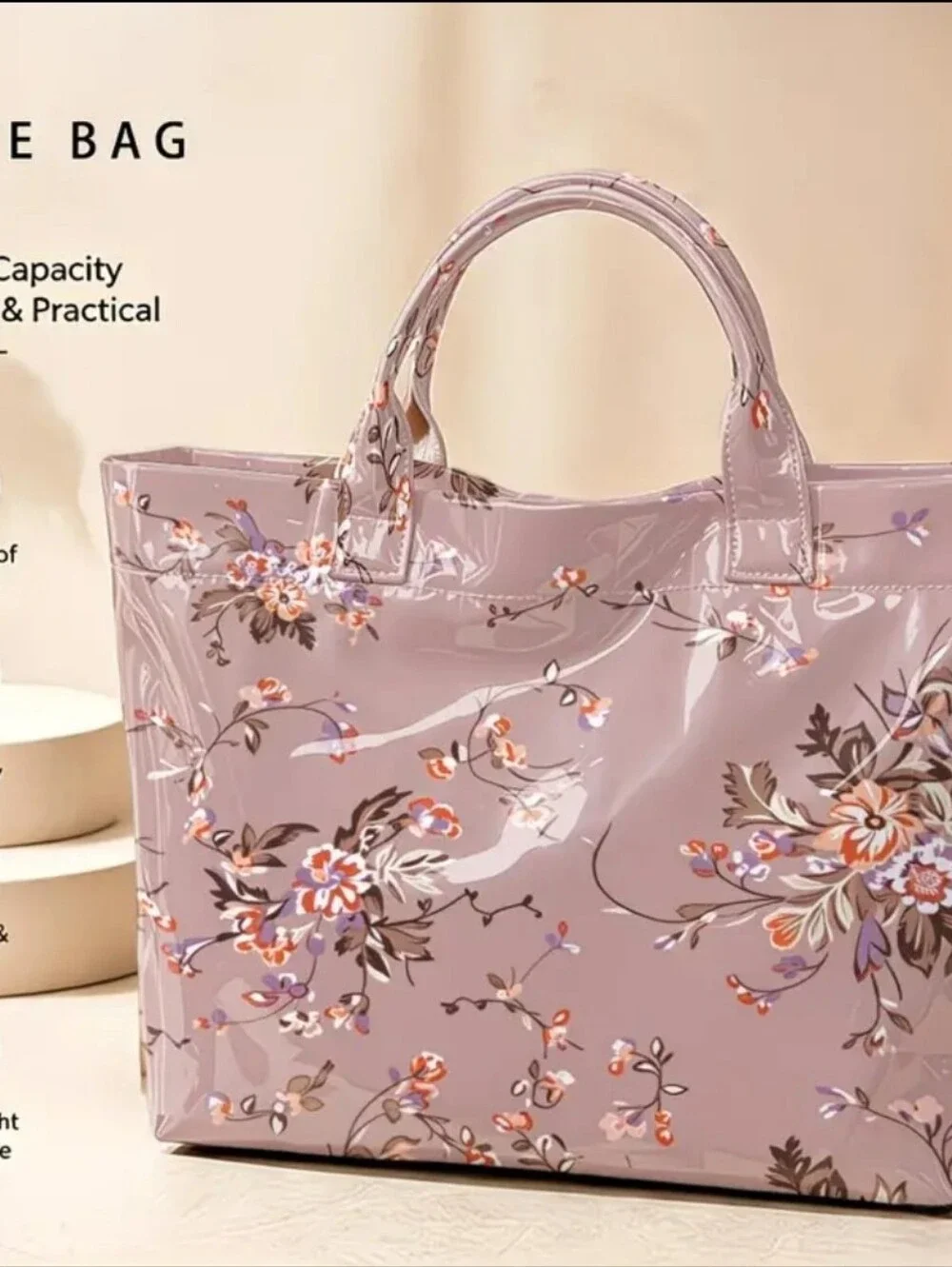 Wimen Elegant PVC Bag Floral Daily Commute Tote Hand Bag